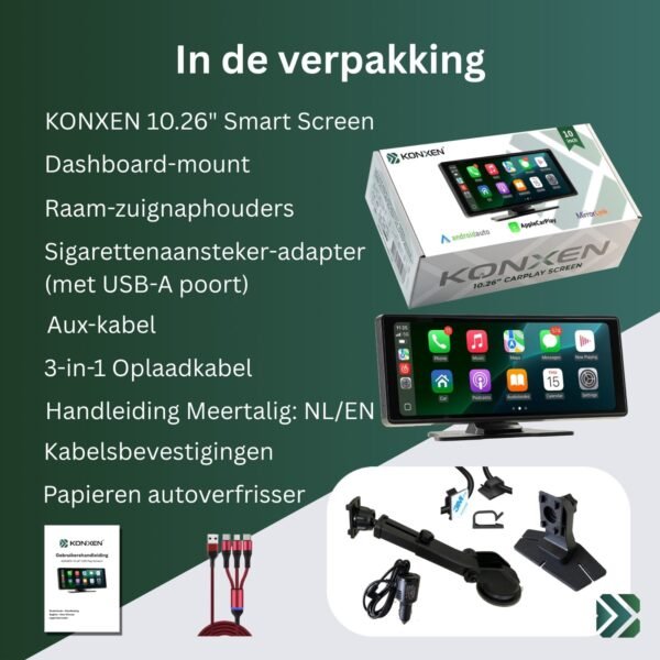 Konxen 10,26″ Draadloos CarPlay & Android Auto Touchscreen Set
