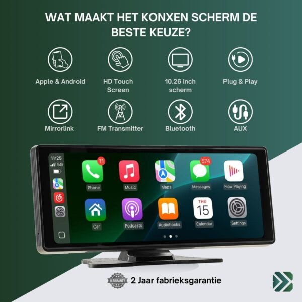 Konxen 10,26″ Draadloos CarPlay & Android Touchscreen