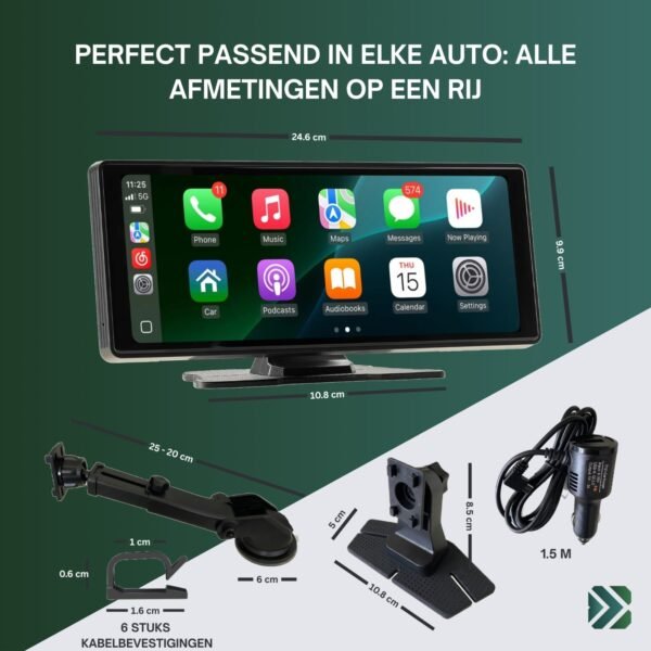 Universeel 24,6 cm CarPlay & Android Auto Touchscreen met Dubbele Houders