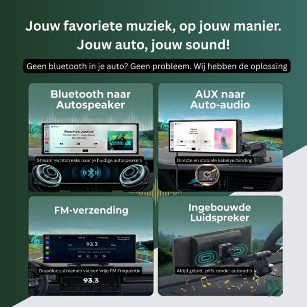 Draagbaar CarPlay & Android Auto Touchscreen met 4-in-1 Audio